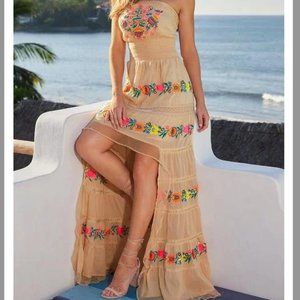 RARE! $250 Boston Proper Neon Pop Strapless High Low Maxi Dress Size L